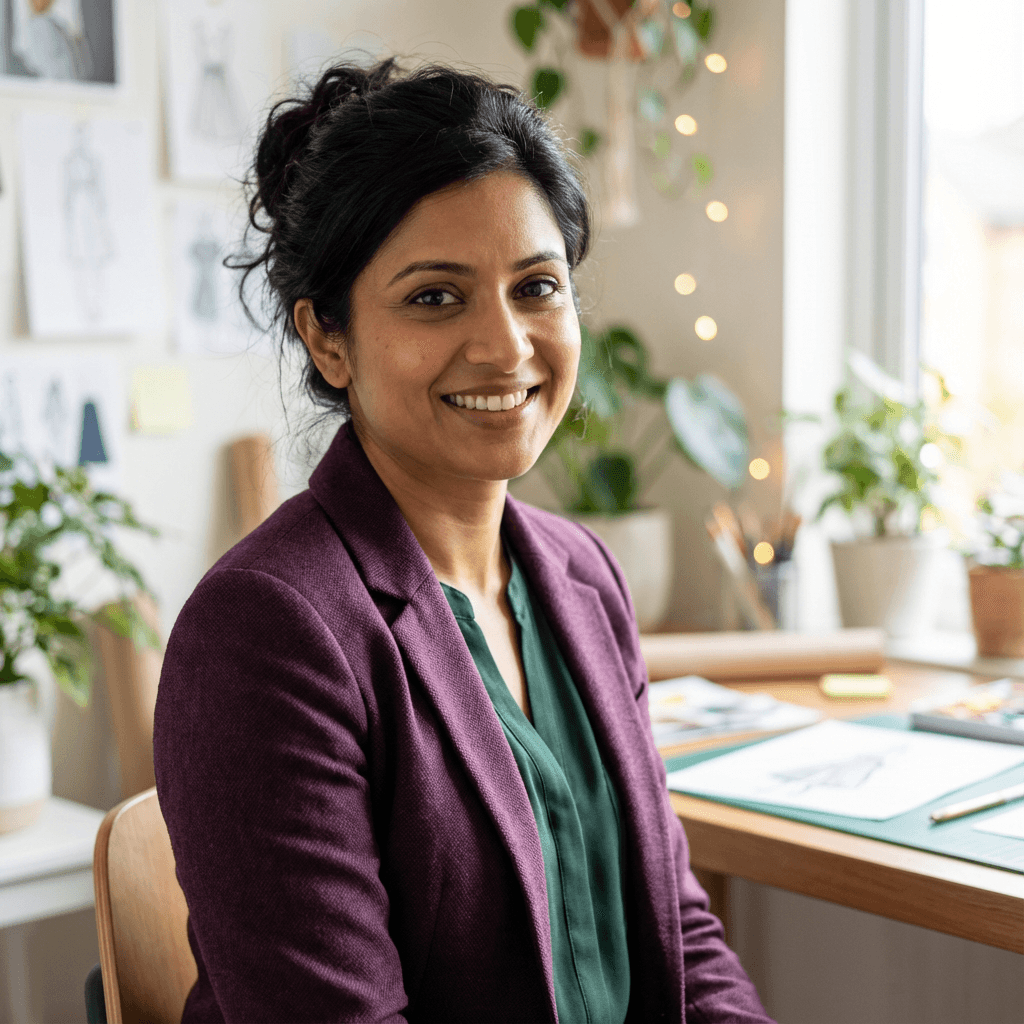 Ananya Sharma smiling in a casual office setting