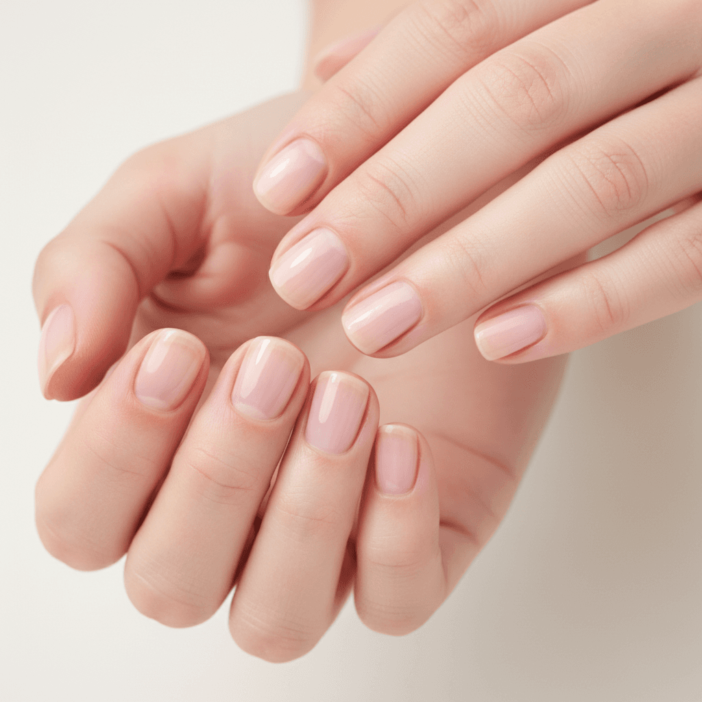 Close up of healthy smooth fingernails with subtle shine